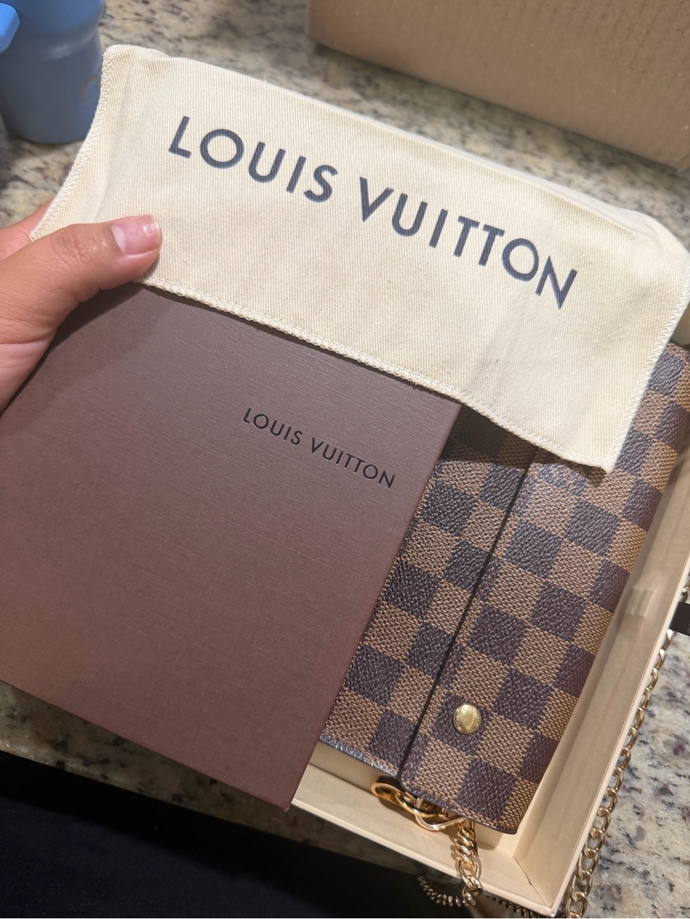 Louis Vuitton Damier Ebene Canvas Chain Wallet - Brown AUTHENTIC W/COA